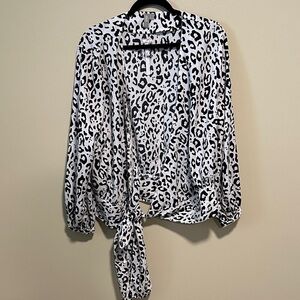 ASOS White Black Leopard Print Wrap Blouse Shirt Size 10